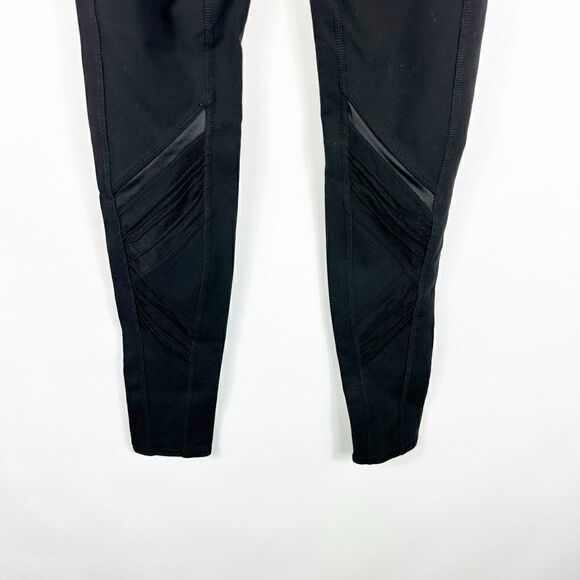 Alo Black Leggings High Rise Sheer Mesh Legs Pin Tuck Size XS Inseam 28" - Picture 5 of 12